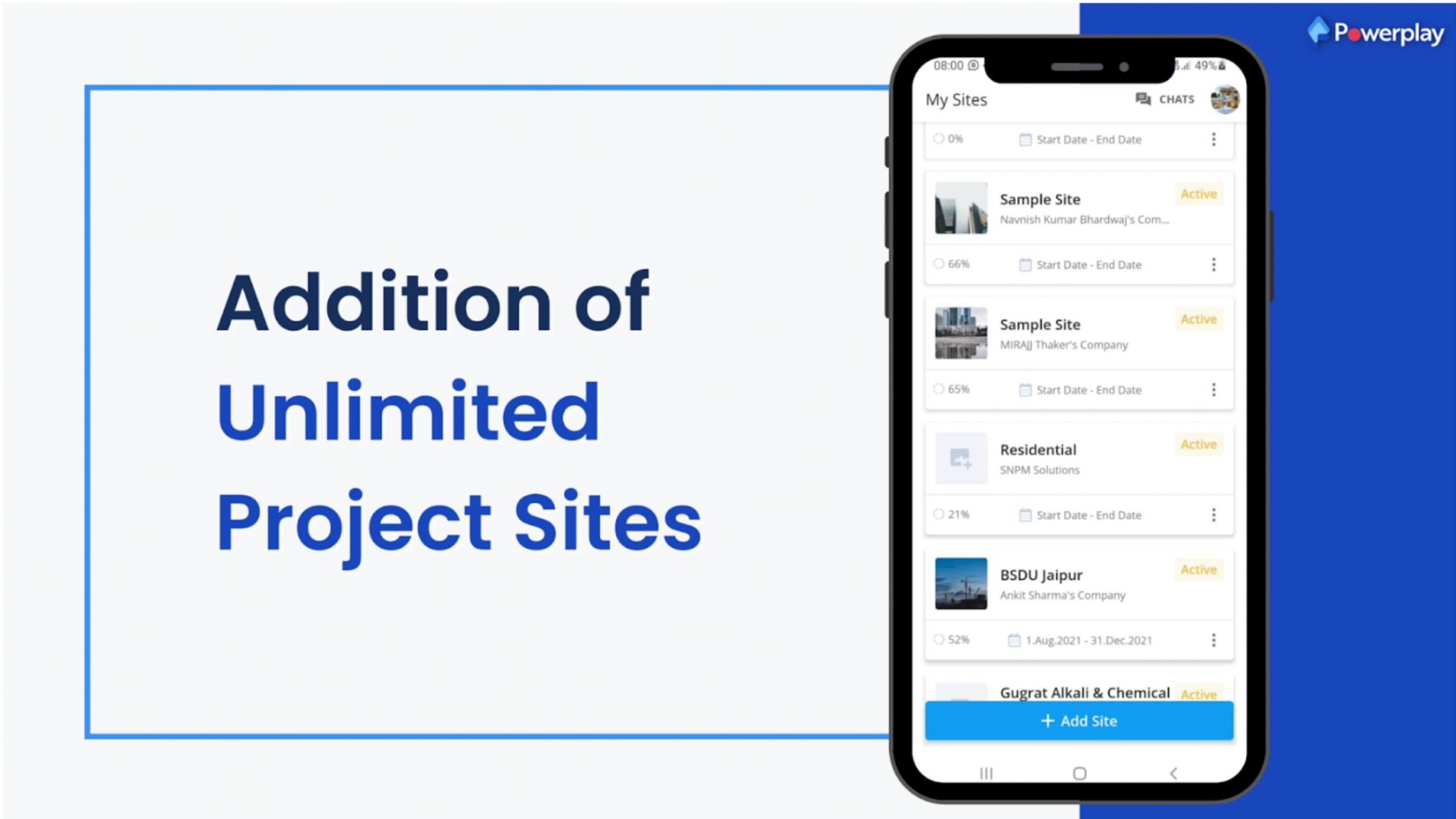Addition of Unlimited Project Sites- Best Construction Apps in 2024