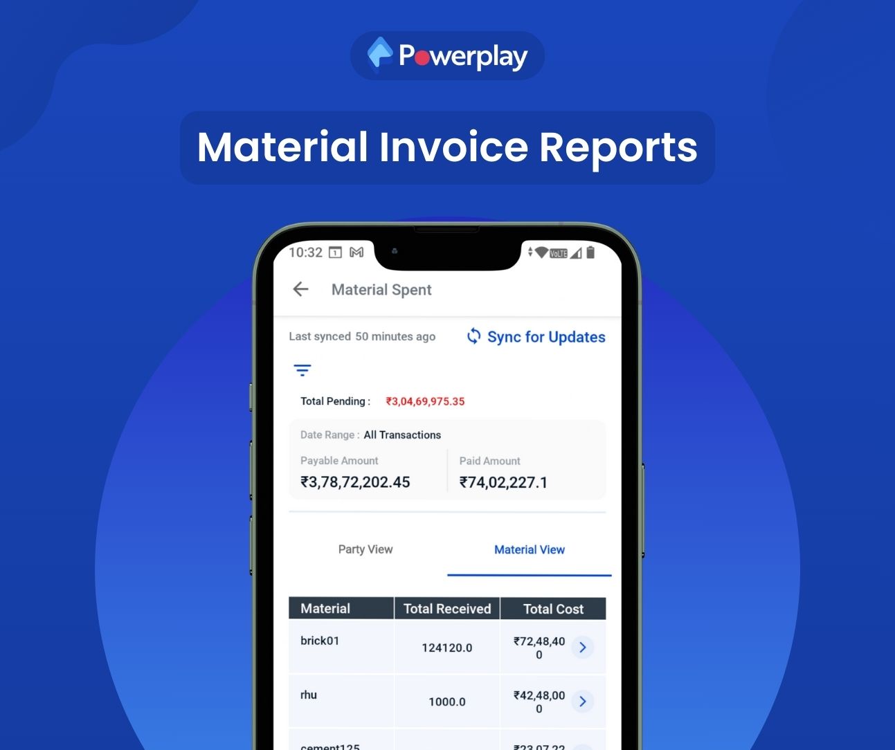 Material Invoice Reports: